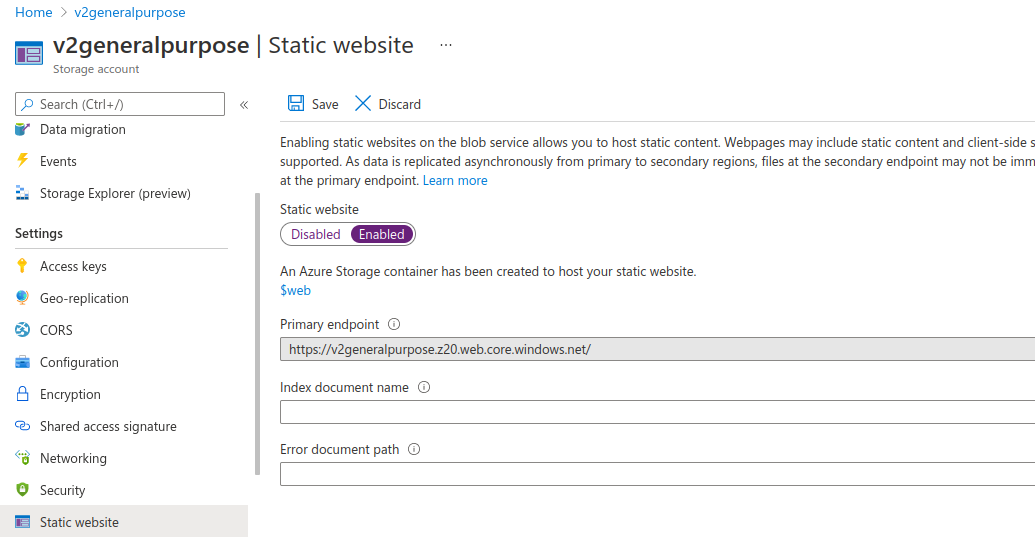Enabling static website